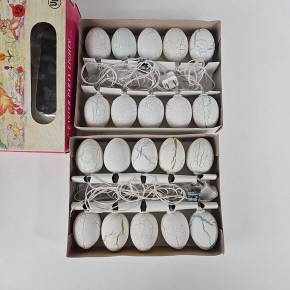 Vintage EASTER EGG String Lights -‎ 2 Sets Crackle Blow Mold Open Box Tested - Picture 2 of 3